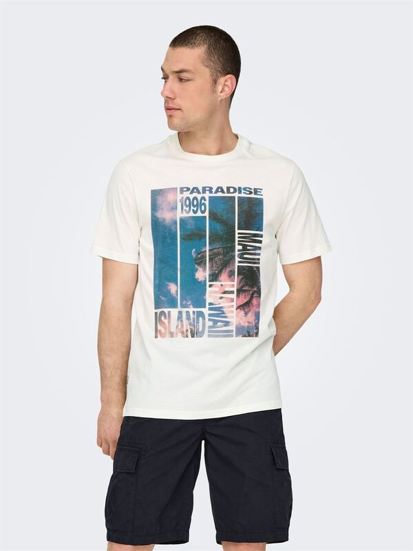 Only & Sons - ONSMAGDY LIFE REG PHOTOPRINT SS TEE Erkek Beyaz T-Shirt - 22029454