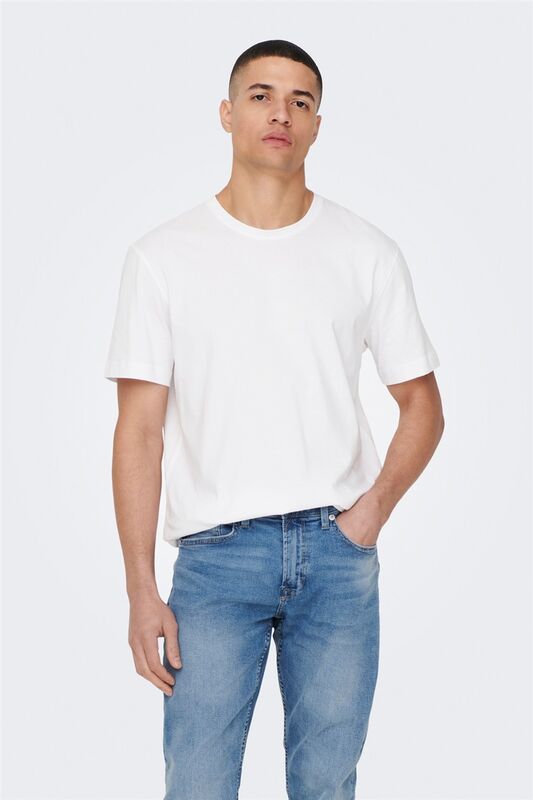 Only & Sons - ONSMAX LIFE SS STITCH TEE NOOS Erkek Beyaz T-Shirt - 22025208