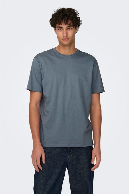Only & Sons - ONSMAX LIFE SS STITCH TEE NOOS Erkek Mavi T-Shirt - 22025208