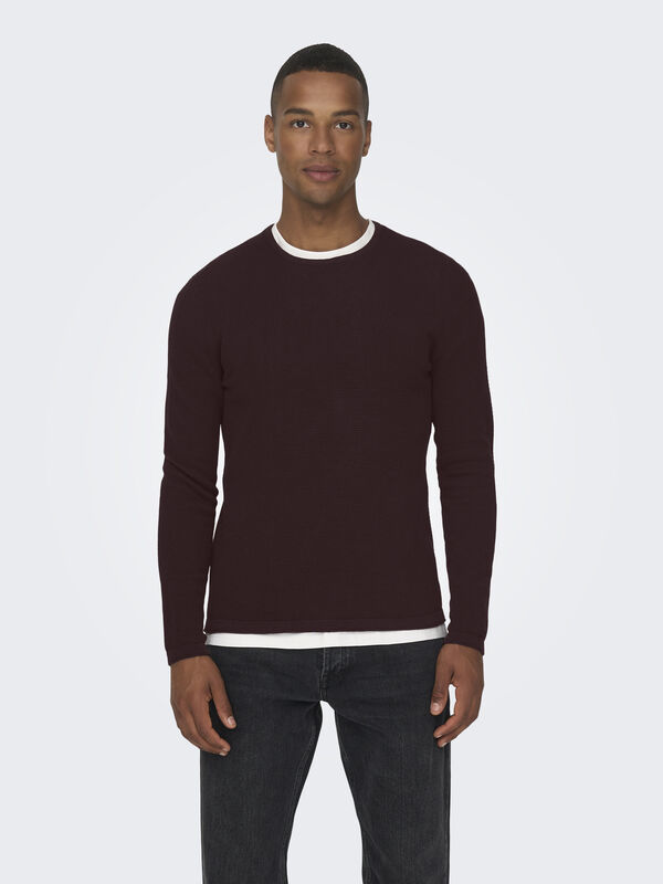 ONSPANTER REG 12 STRUC CREW KNIT NOOS Erkek Kahverengi Kazak - 22016980