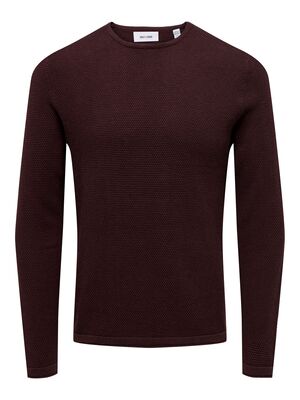 Only & Sons - ONSPANTER REG 12 STRUC CREW KNIT NOOS Erkek Kahverengi Kazak - 22016980