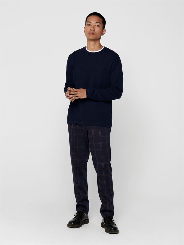 ONSPANTER REG 12 STRUC CREW KNIT NOOS Erkek Mavi Kazak - 22016980