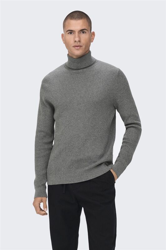 Onsphil Reg 12 Struc Roll Neck Knit Noos Erkek Gri Kazak - 22023202