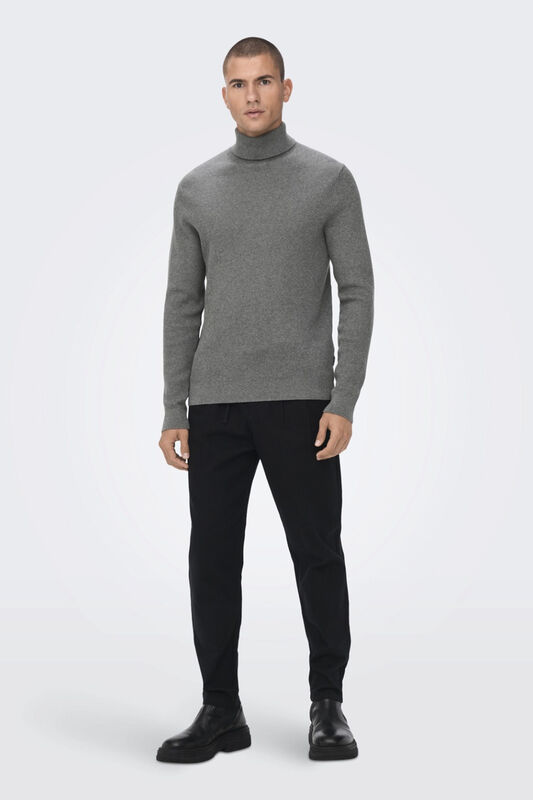Onsphil Reg 12 Struc Roll Neck Knit Noos Erkek Gri Kazak - 22023202