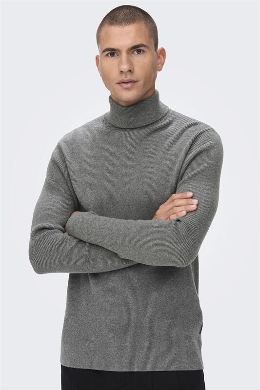 Onsphil Reg 12 Struc Roll Neck Knit Noos Erkek Gri Kazak - 22023202