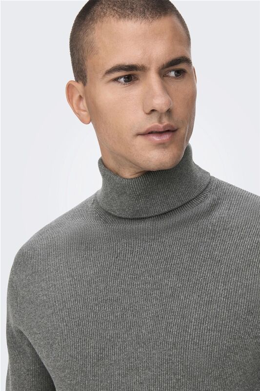 Onsphil Reg 12 Struc Roll Neck Knit Noos Erkek Gri Kazak - 22023202