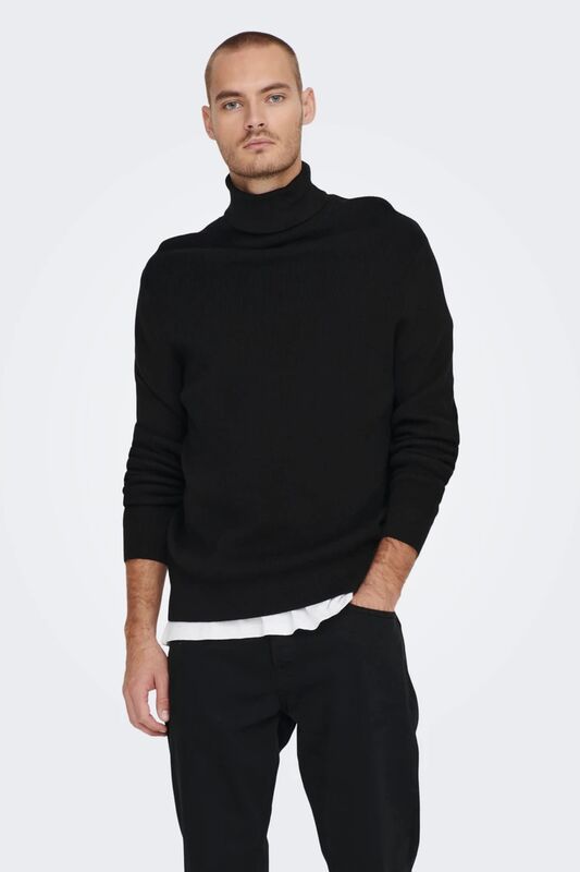 Only & Sons - Onsphil Reg 12 Struc Roll Neck Knit Noos Erkek Siyah Kazak - 22023202