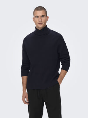 Only & Sons - Onsphil Reg 12 Struc Roll Neck Knit Noos Erkek Mavi Kazak - 22023202