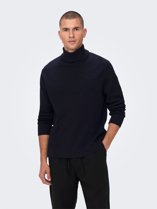 Onsphil Reg 12 Struc Roll Neck Knit Noos Erkek Mavi Kazak - 22023202