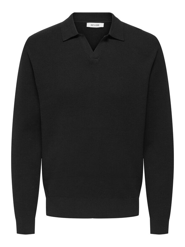 Only & Sons - ONSPHIL REG 12 STRUC SPLIT NECK KNIT Erkek Black Kazak - 22035120