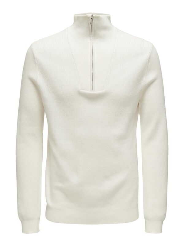 ONSPHILL REG 12 RIB HALF ZIP KNIT Erkek Bej Kazak - 22030794