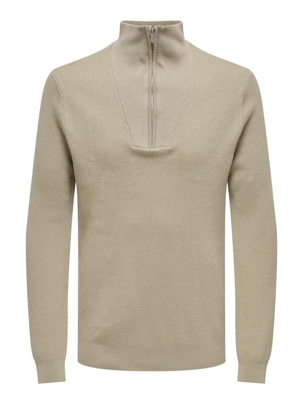 Only & Sons - ONSPHILL REG 12 RIB HALF ZIP KNIT Erkek Chinchilla Kazak - 22030794
