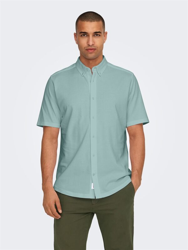 ONSTARP SLIM PIQUE BTN DOWN SS SHIRT Erkek Mavi KK Gömlek - 22026106