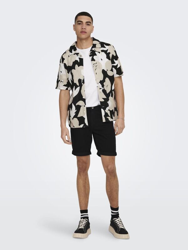 ONSTREV REG CTN LIN AOP SS SHIRT NOOS Erkek Siyah KK Gömlek - 22025125