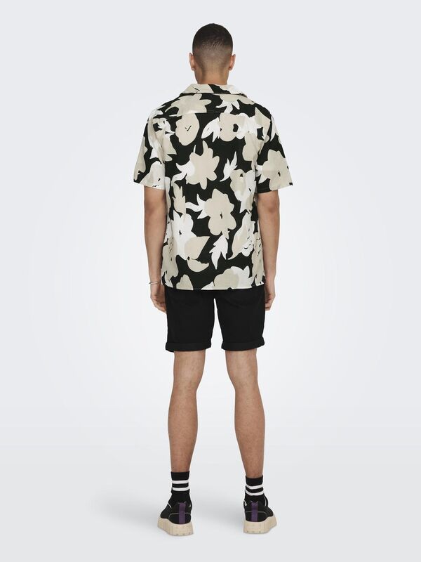 ONSTREV REG CTN LIN AOP SS SHIRT NOOS Erkek Siyah KK Gömlek - 22025125