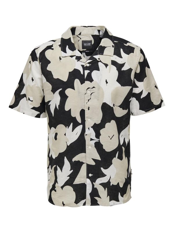 Only & Sons - ONSTREV REG CTN LIN AOP SS SHIRT NOOS Erkek Siyah KK Gömlek - 22025125