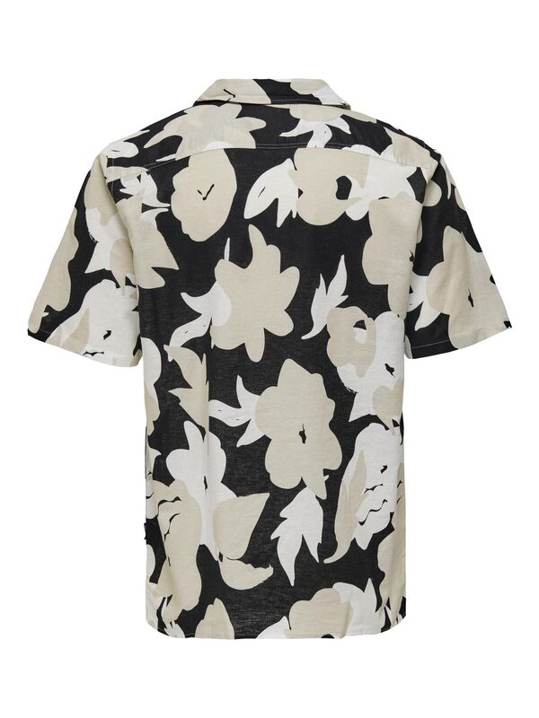 ONSTREV REG CTN LIN AOP SS SHIRT NOOS Erkek Siyah KK Gömlek - 22025125