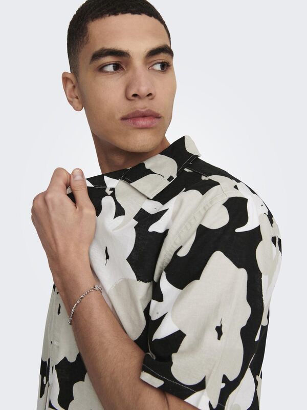 ONSTREV REG CTN LIN AOP SS SHIRT NOOS Erkek Siyah KK Gömlek - 22025125