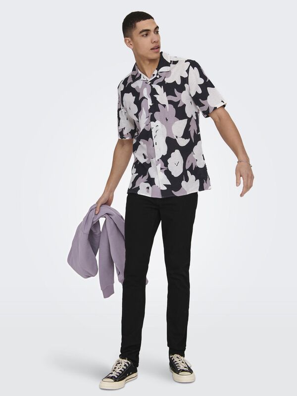 ONSTREV REG CTN LIN AOP SS SHIRT NOOS Erkek Pembe KK Gömlek - 22025125