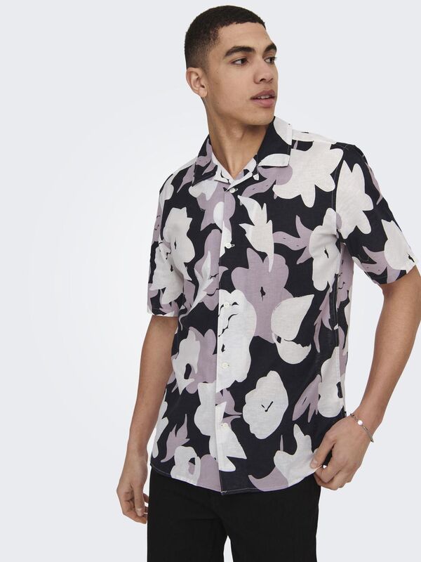 ONSTREV REG CTN LIN AOP SS SHIRT NOOS Erkek Pembe KK Gömlek - 22025125