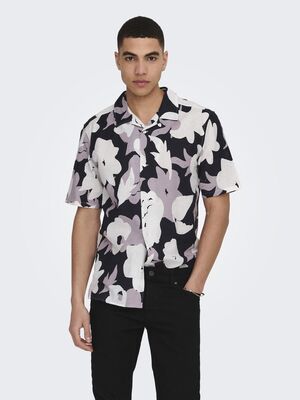 Only & Sons - ONSTREV REG CTN LIN AOP SS SHIRT NOOS Erkek Pembe KK Gömlek - 22025125