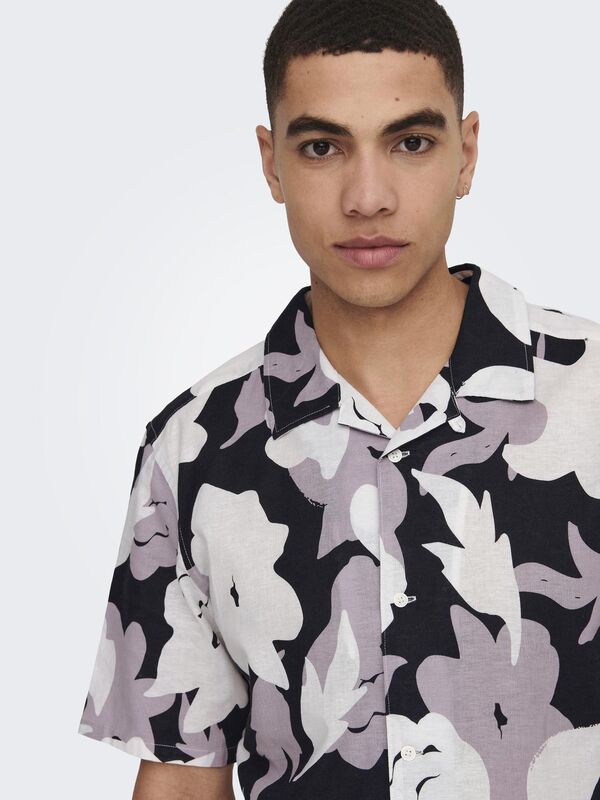 ONSTREV REG CTN LIN AOP SS SHIRT NOOS Erkek Pembe KK Gömlek - 22025125