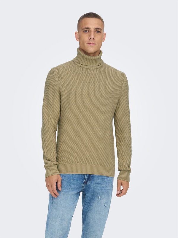Only & Sons - Onstuck 7 Roll Neck Knit Erkek Bej Kazak - 22022595