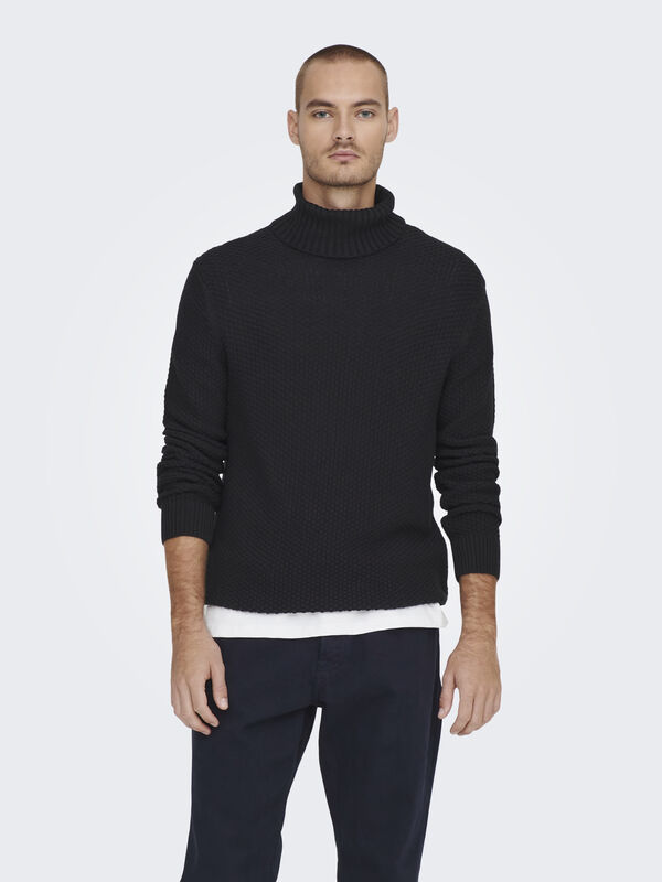 Only & Sons - Onstuck 7 Roll Neck Knit Erkek Siyah Kazak - 22022595