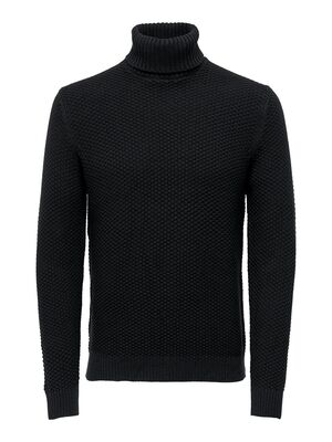 Only & Sons - Onstuck 7 Roll Neck Knit Erkek Siyah Kazak - 22022595