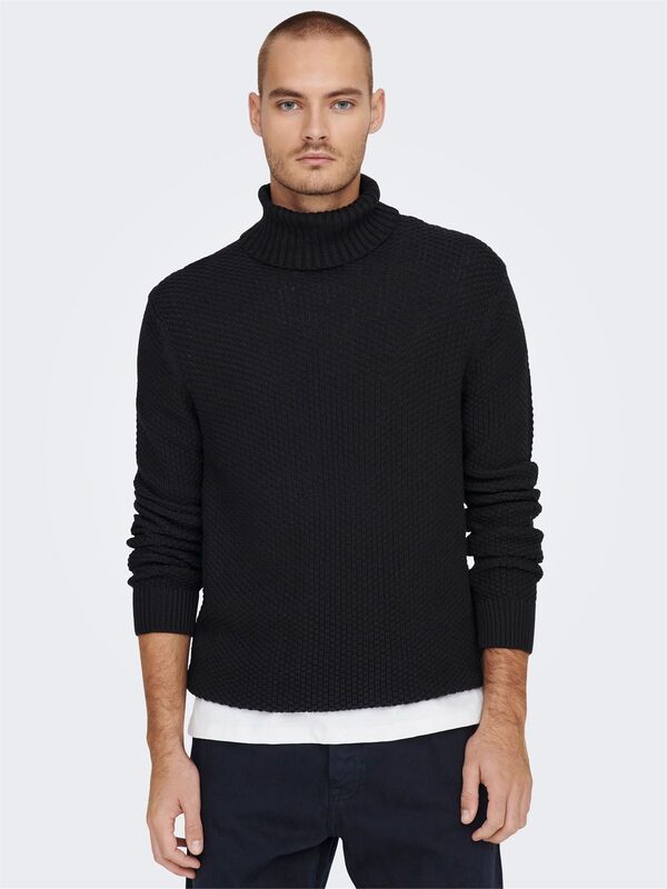 Onstuck 7 Roll Neck Knit Erkek Siyah Kazak - 22022595