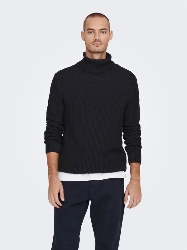 Only & Sons - Onstuck 7 Roll Neck Knit Erkek Siyah Kazak - 22022595