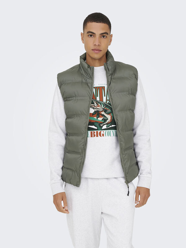 Only & Sons - ONSUNION SEAMLESS LIFE PUFFER VEST OTW Erkek Gri Yelek - 22034830