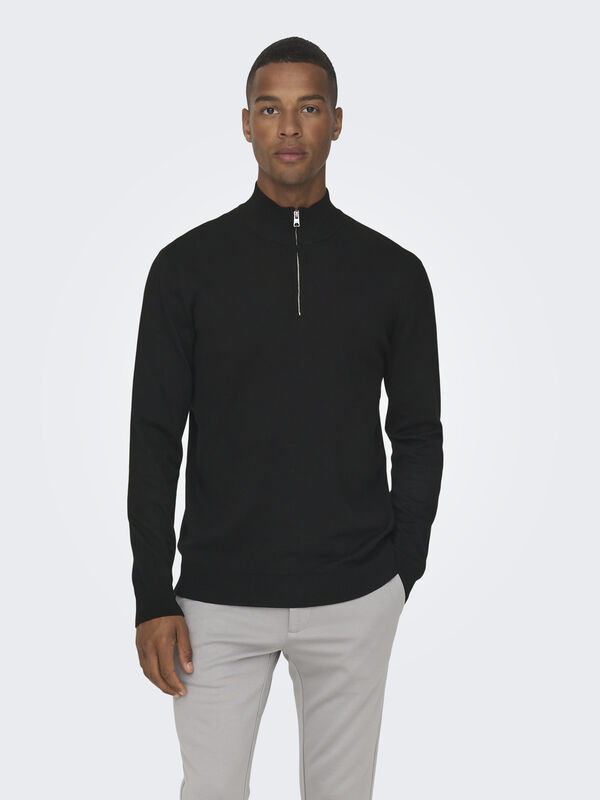 Only & Sons - ONSWYLER LIFE REG 14 HALF ZIP KNIT NOOS Erkek Black Kazak - 22021264