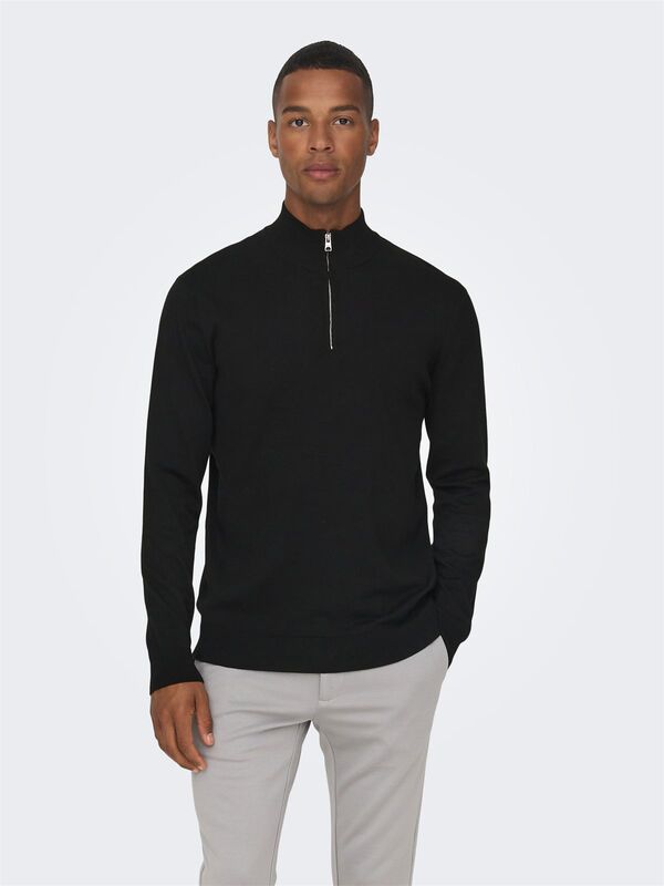 ONSWYLER LIFE REG 14 HALF ZIP KNIT NOOS Erkek Black Kazak - 22021264