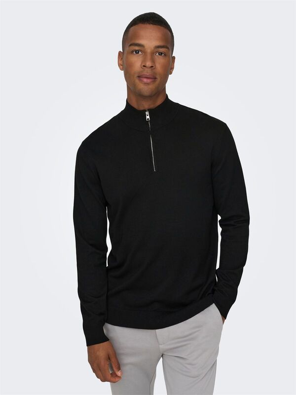ONSWYLER LIFE REG 14 HALF ZIP KNIT NOOS Erkek Black Kazak - 22021264