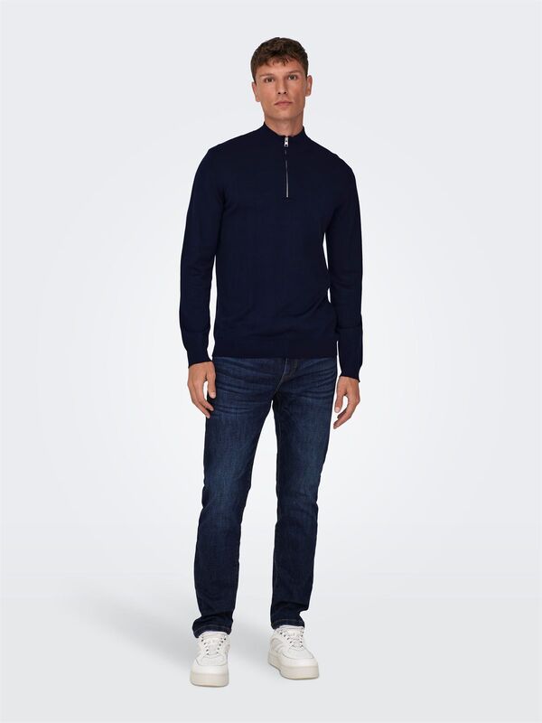 Only & Sons - ONSWYLER LIFE REG 14 HALF ZIP KNIT NOOS Erkek Blue Kazak - 22021264