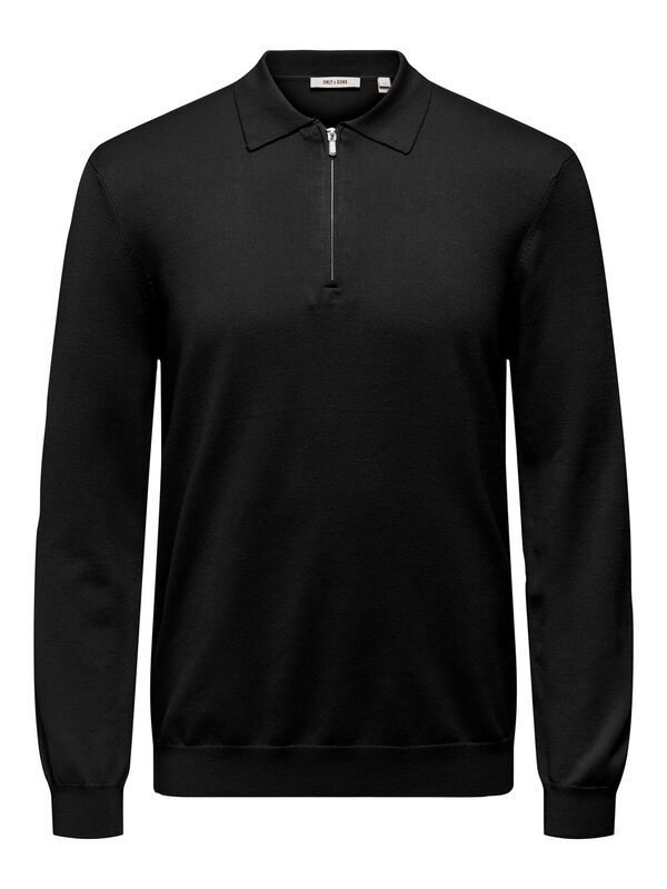 Only & Sons - ONSWYLER LIFE REG 14 HALF ZIP POLO KNIT Erkek Black Kazak - 22034225
