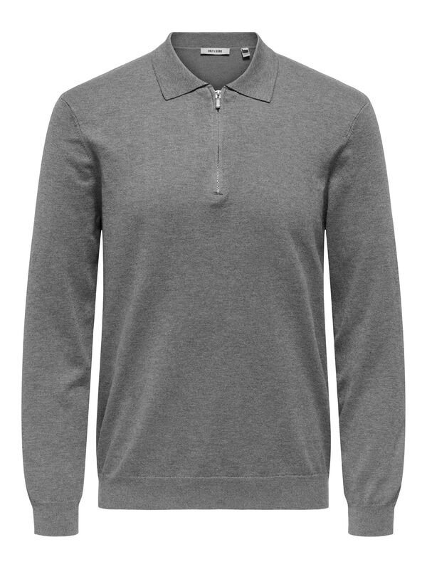Only & Sons - ONSWYLER LIFE REG 14 HALF ZIP POLO KNIT Erkek Gray Kazak - 22034225