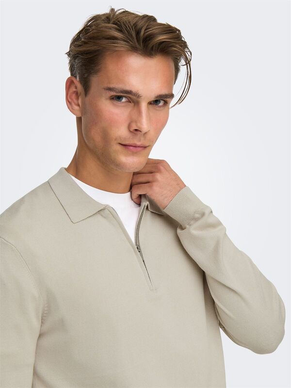 ONSWYLER LIFE REG 14 HALF ZIP POLO KNIT Erkek Gray Kazak - 22034225