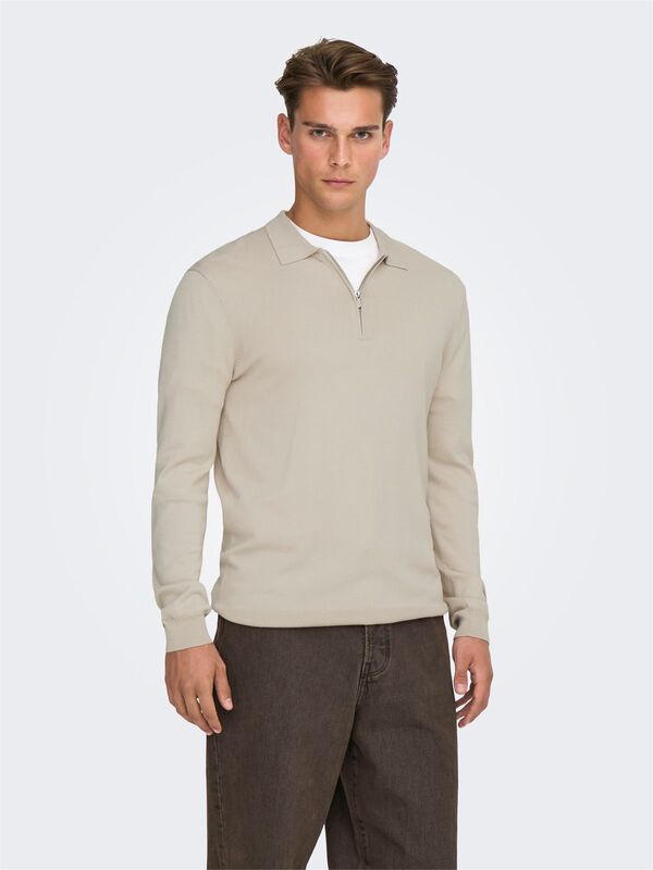 ONSWYLER LIFE REG 14 HALF ZIP POLO KNIT Erkek Gray Kazak - 22034225