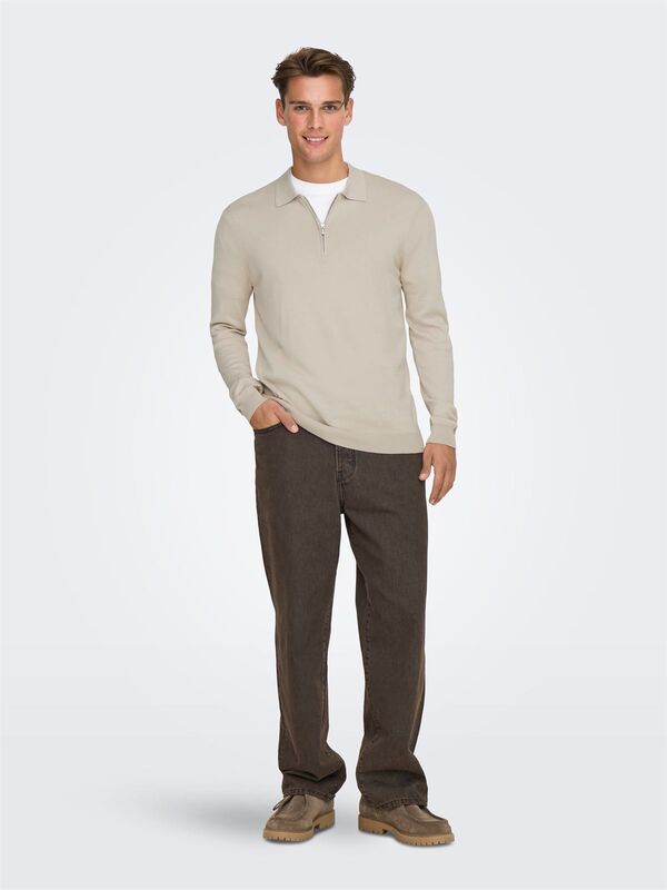 ONSWYLER LIFE REG 14 HALF ZIP POLO KNIT Erkek Gray Kazak - 22034225