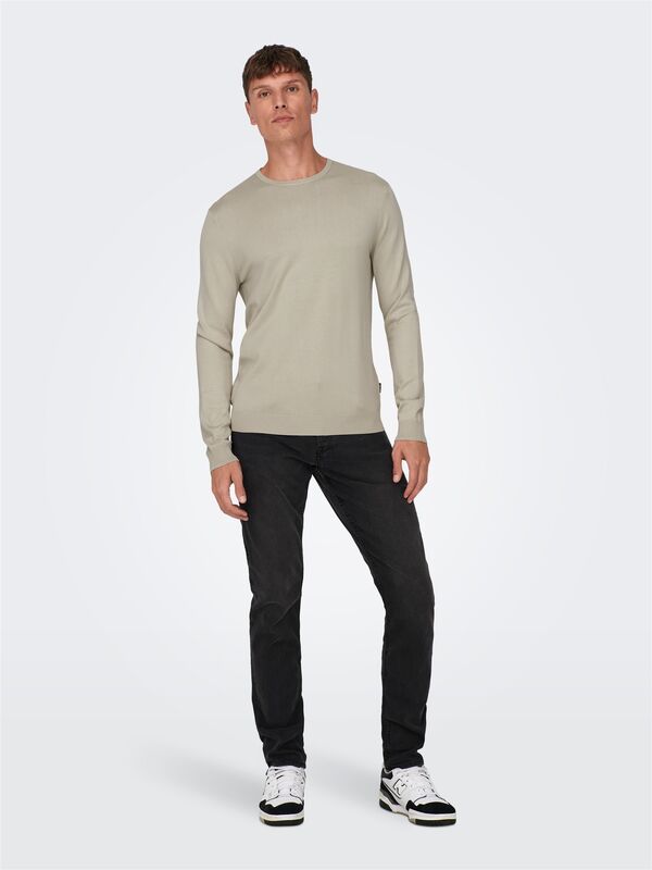 ONSWYLER LIFE REG 14 LS CREW KNIT NOOS Erkek Bej Kazak - 22020088