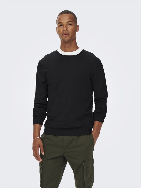 ONSWYLER LIFE REG 14 LS CREW KNIT NOOS Erkek Siyah Kazak - 22020088
