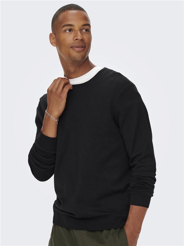 ONSWYLER LIFE REG 14 LS CREW KNIT NOOS Erkek Siyah Kazak - 22020088
