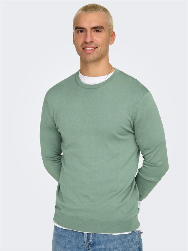 Only & Sons - ONSWYLER LIFE REG 14 LS CREW KNIT NOOS Erkek Yeşil Kazak - 22020088