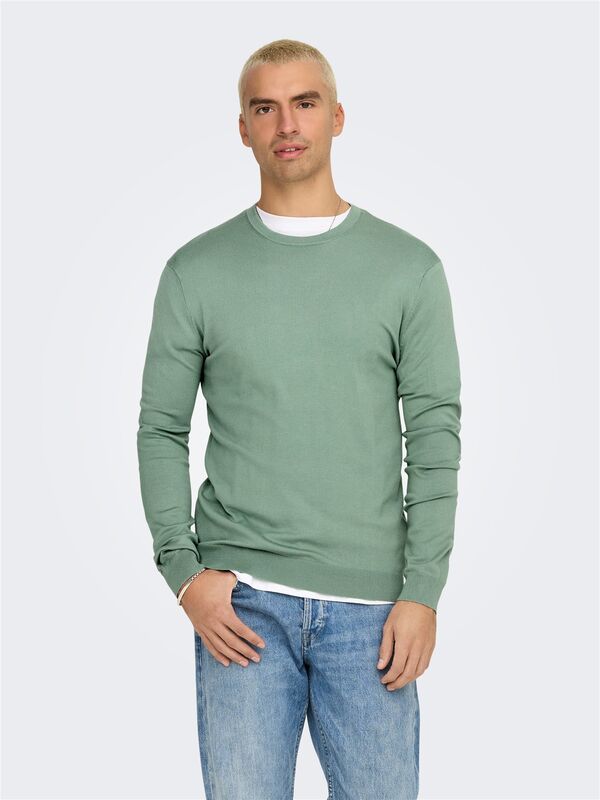 ONSWYLER LIFE REG 14 LS CREW KNIT NOOS Erkek Yeşil Kazak - 22020088