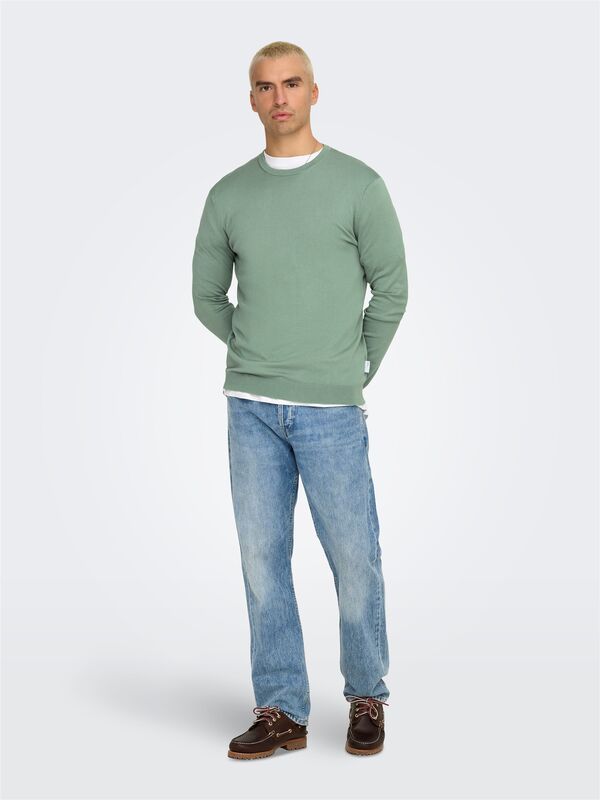 ONSWYLER LIFE REG 14 LS CREW KNIT NOOS Erkek Yeşil Kazak - 22020088