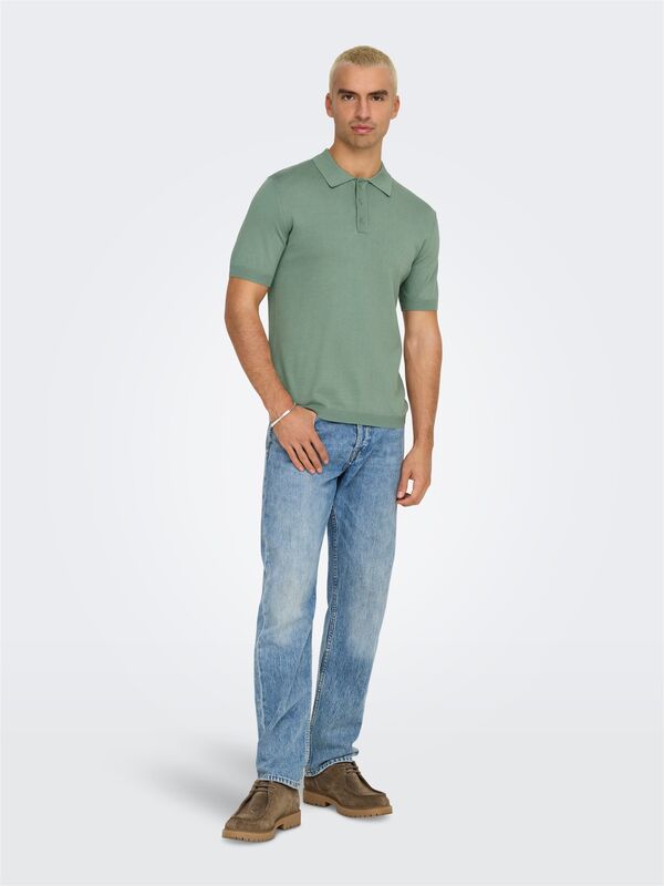 ONSWYLER LIFE REG 14 SS POLO KNIT NOOS Erkek Yeşil Kazak - 22022219