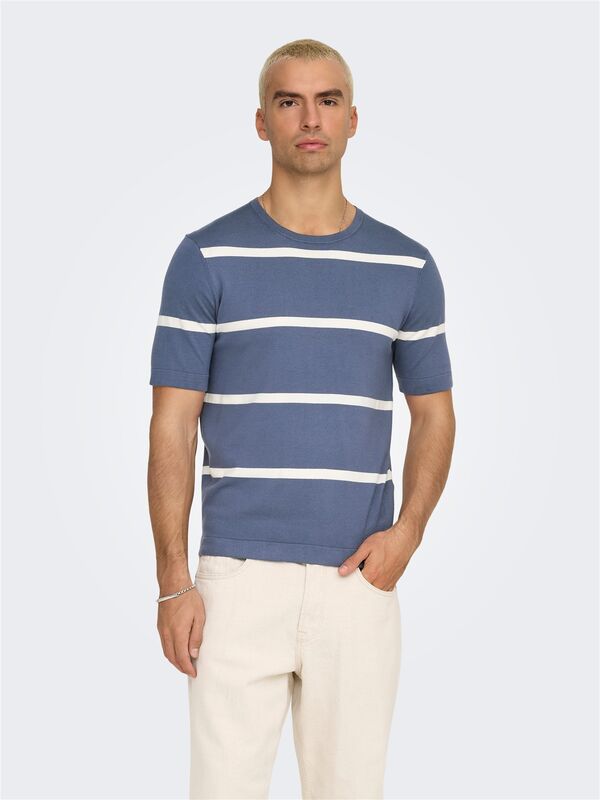 ONSWYLER LIFE REG 14 SS STRIPED KNIT Erkek Mavi Kazak - OS22032764