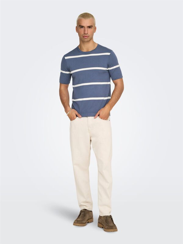 ONSWYLER LIFE REG 14 SS STRIPED KNIT Erkek Mavi Kazak - OS22032764
